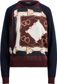 Lauren Ralph Lauren Equestrian Print Inset Crewneck Sweater