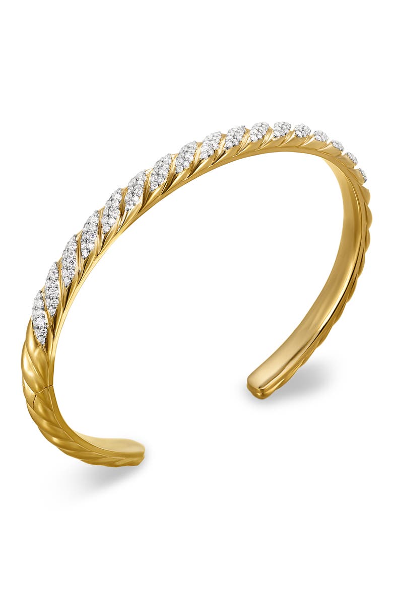 Men's Sculpted Cable Cuff Bracelet in 18K Yellow Gold with Diamonds, 5.5mm, Alternate, color, 18K GOLD - MEDIUM