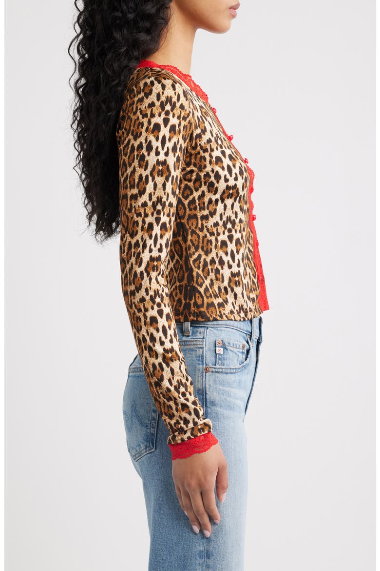Pour It Up Leopard Lace Trim Button-Up Top, Alternate, color, LEOPARD