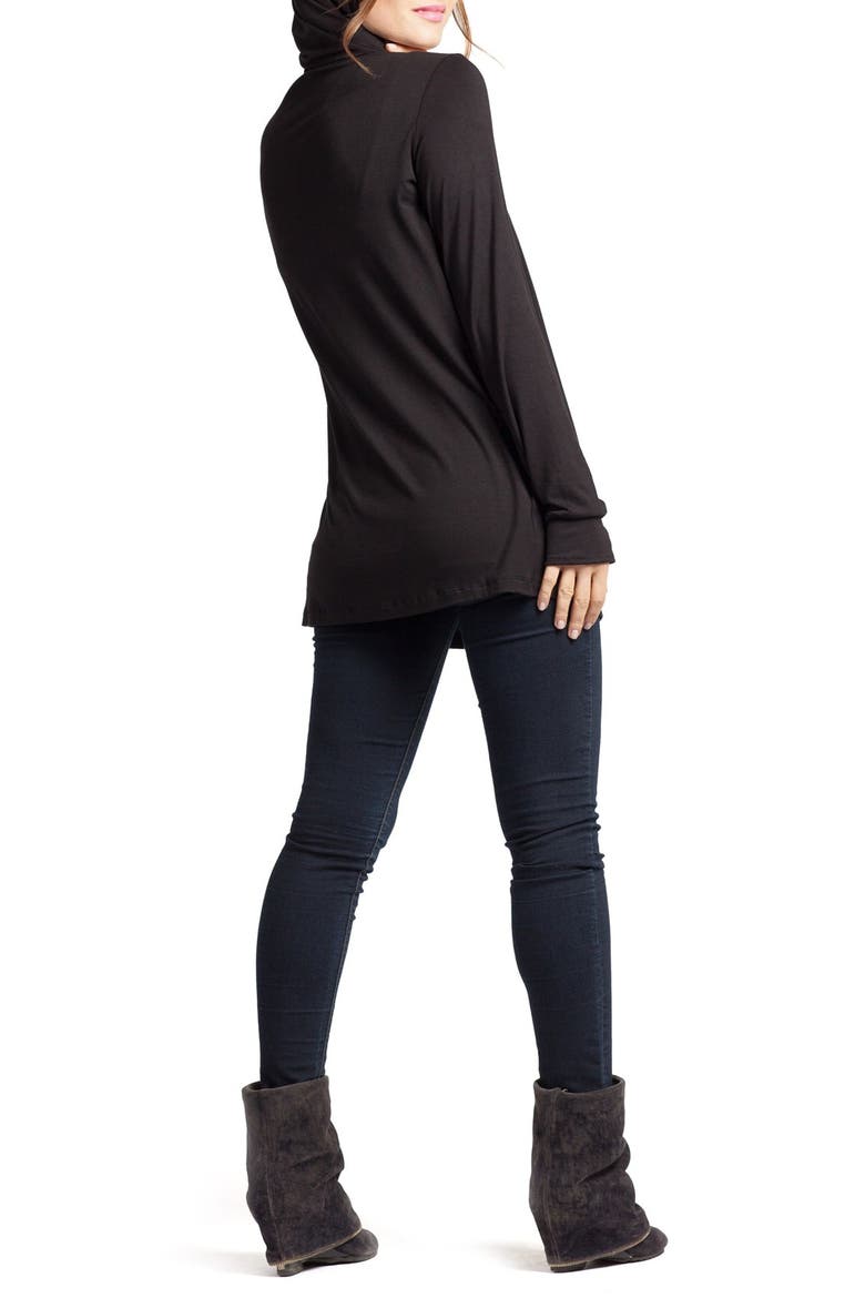 Hooded Maternity/Nursing Tunic, Alternate, color, BLACK