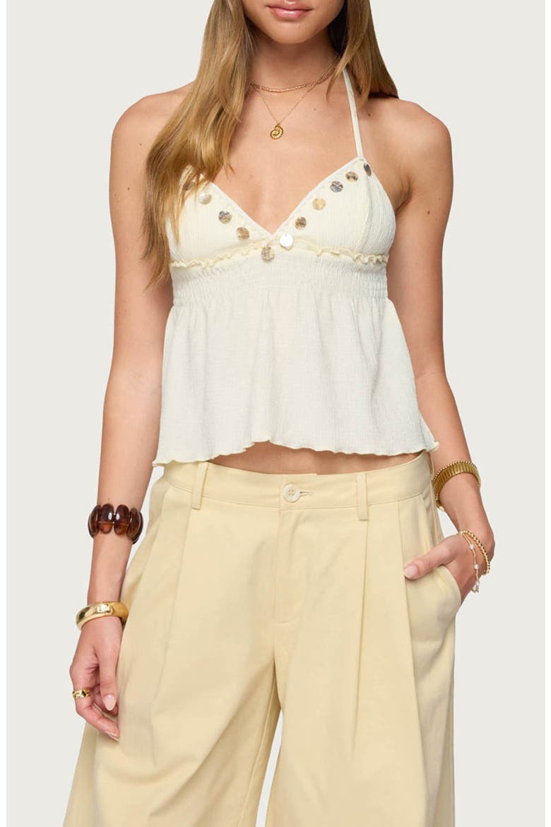 Iridescent Detail Babydoll Halter Top, Main, color, CREAM