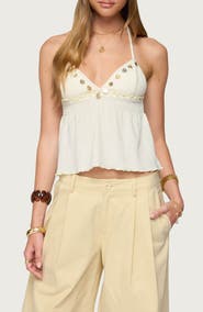 EDIKTED Iridescent Detail Babydoll Halter Top