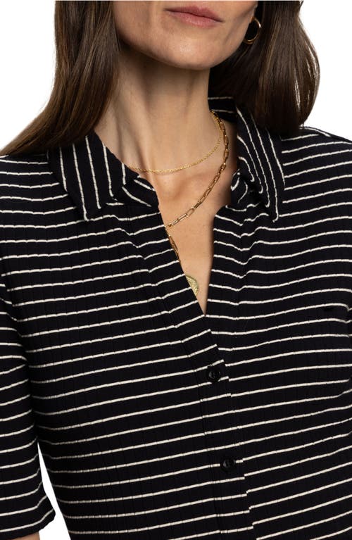 Sanctuary Stripe Elbow Sleeve Rib Button-up Shirt In Black Chalk