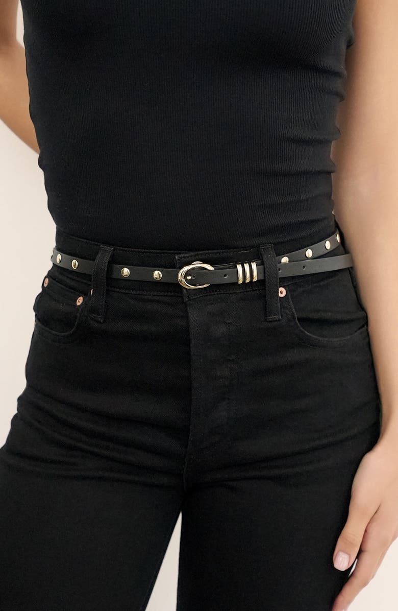 Ettika Skinny Studded Leather Belt, Alternate, color, Black