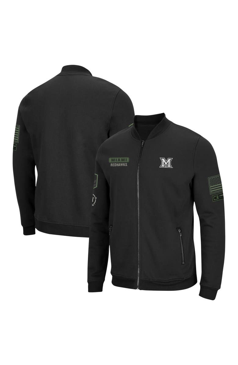 COLOSSEUM Men's Colosseum Black Miami University RedHawks OHT Military Appreciation High-Speed Bomber Full-Zip Jacket, Main, color, 