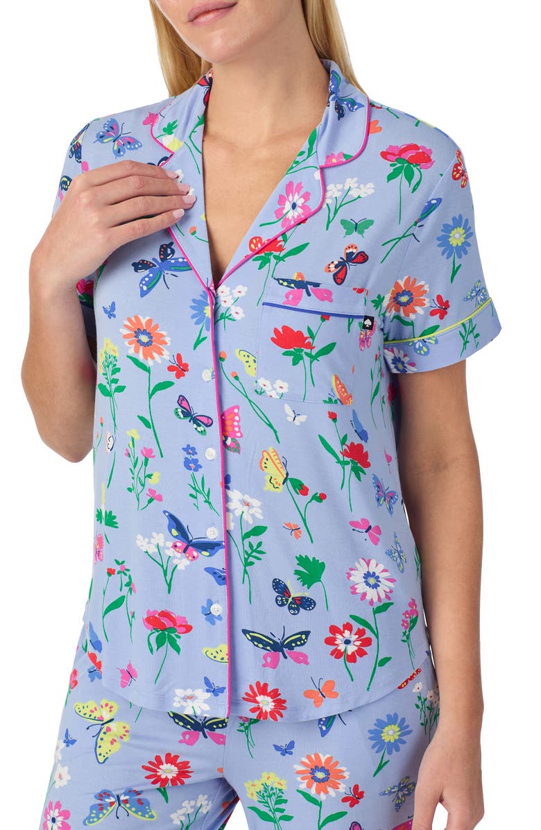 Kate Spade New York short sleeve crop pajamas, Alternate, color, Blue/ Print