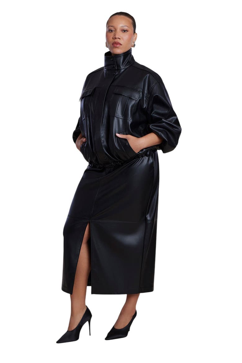Faux Leather Funnel Neck Jacket, Alternate, color, BLACK ONYX