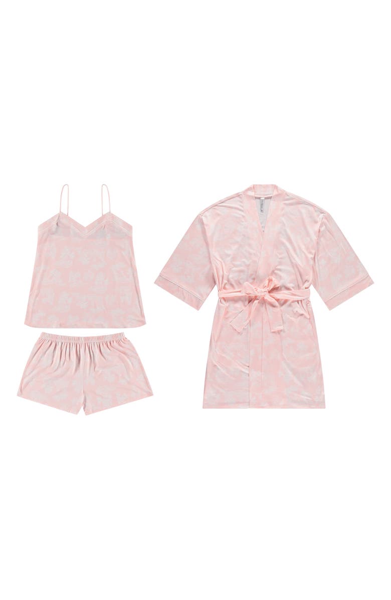 Flora Nikrooz Martha Short Pajamas & Robe Set, Alternate, color, Pink