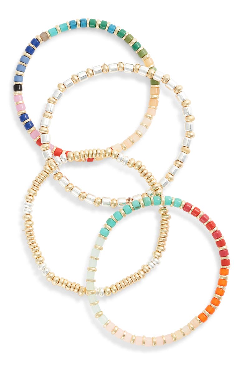 Set of 4 Beaded Stretch Bracelets, Main, color, RAINBOW- GOLD