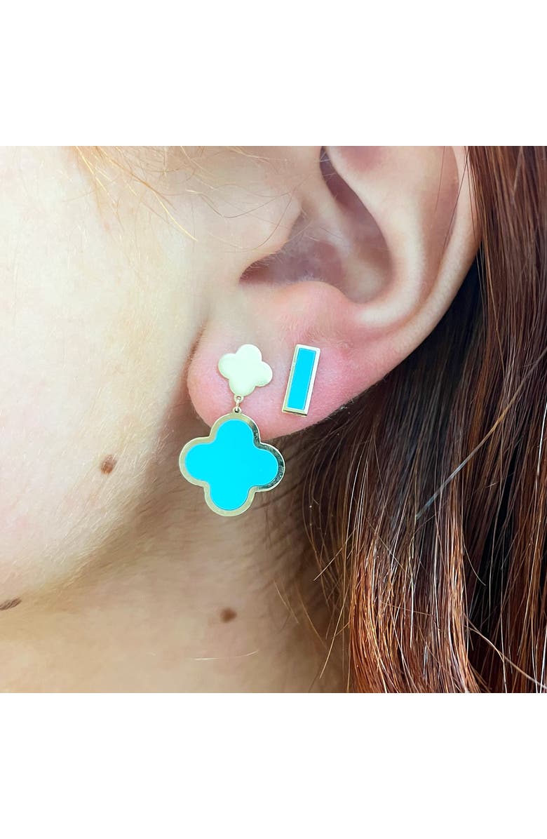 The Lovery Fine Jewelry Turquoise and Gold Clover Drop Earrings, Alternate, color, Turquoise