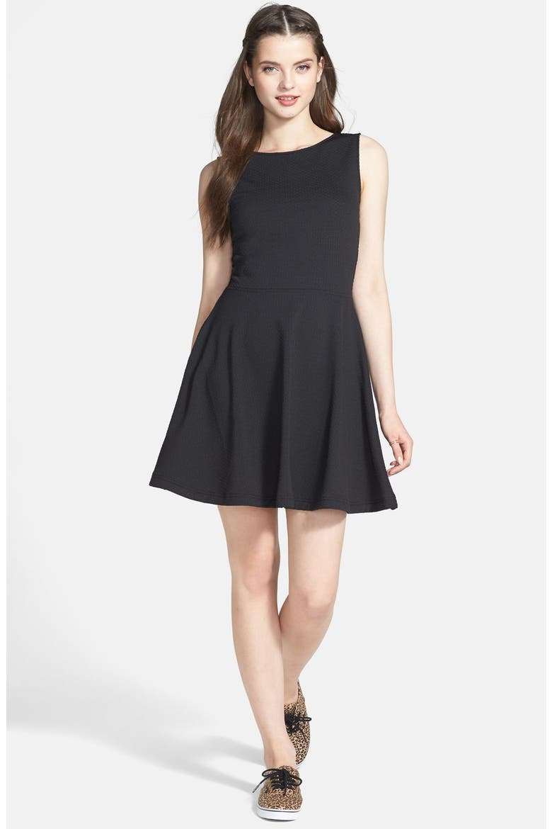 Frenchi® Textured Skater Dress, Main, color, BLACK