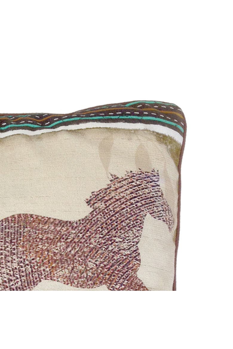 Horse, Wagon Wheel & Saddle Digital Print Accent Pillow 18" x 18" Western, Alternate, color, Brown