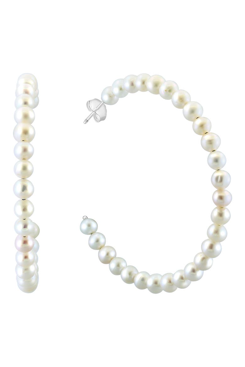 Sterling Silver 4mm Freshwater Pearl Hoop Earrings, Main, color, WHITE