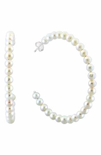 Sterling Silver 4mm Freshwater Pearl Hoop Earrings
