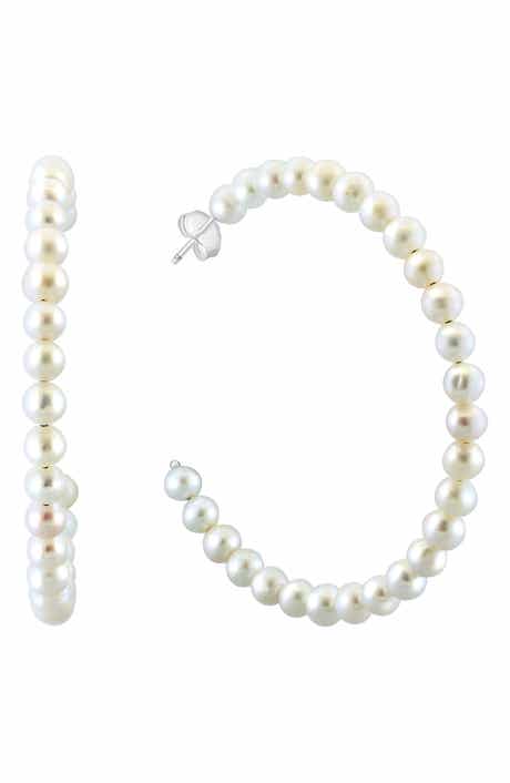EFFY Sterling Silver 4mm Freshwater Pearl Hoop Earrings