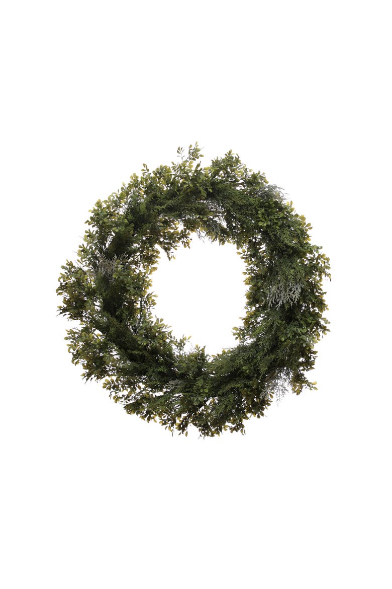 Artisan Faux Boxwood & Cedar Wreath on Natural Twig Base, Main, color, Green and Natural
