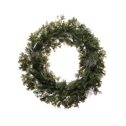 Artisan Faux Boxwood & Cedar Wreath on Natural Twig Base