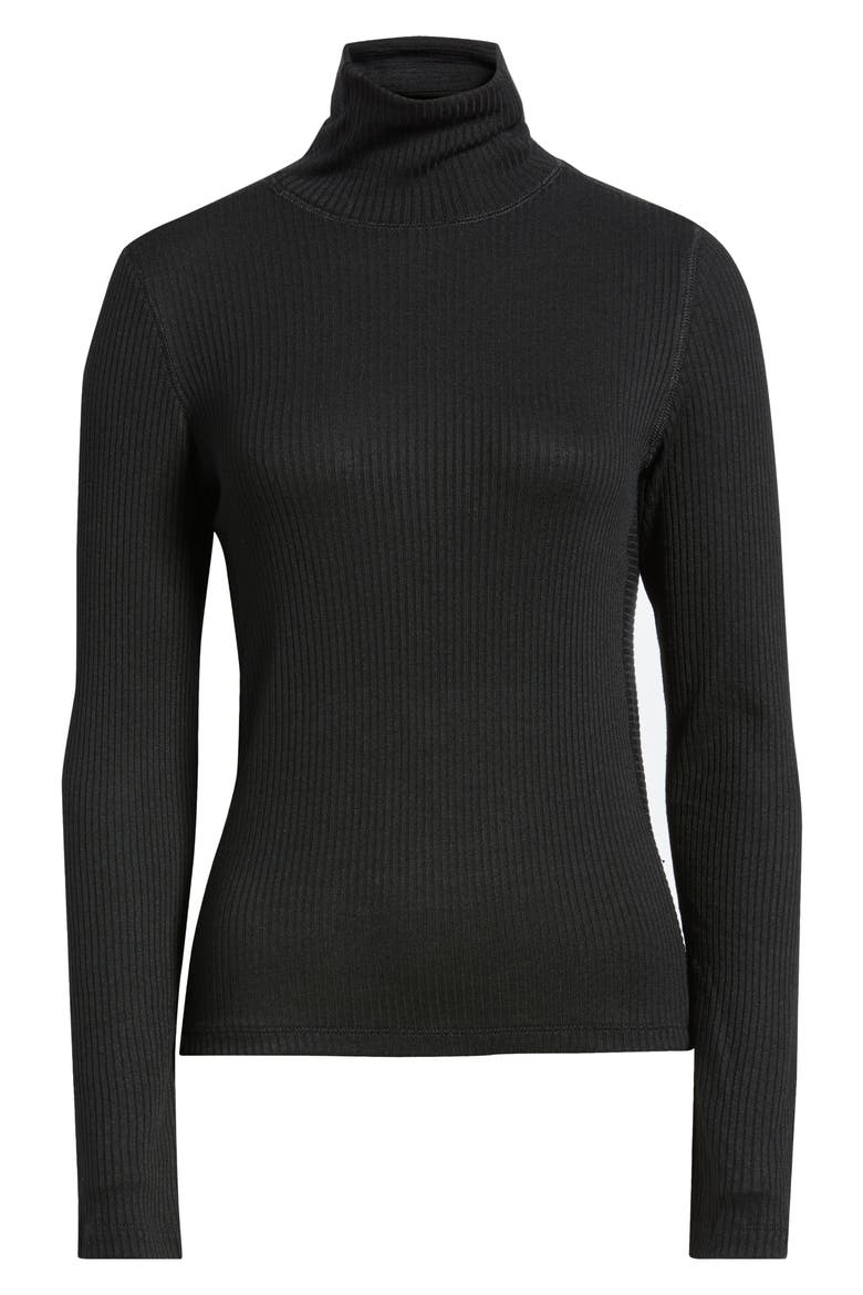 Rib Turtleneck Top, Alternate, color, JET BLACK