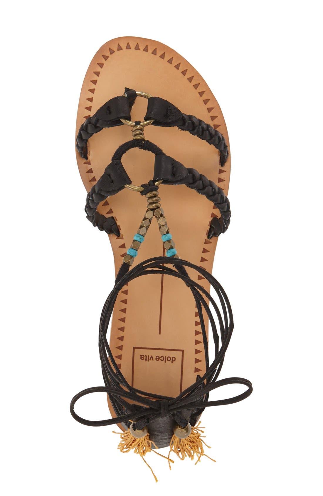 'Jinny' Tassel Sandal, Alternate, color, BLACK LEATHER