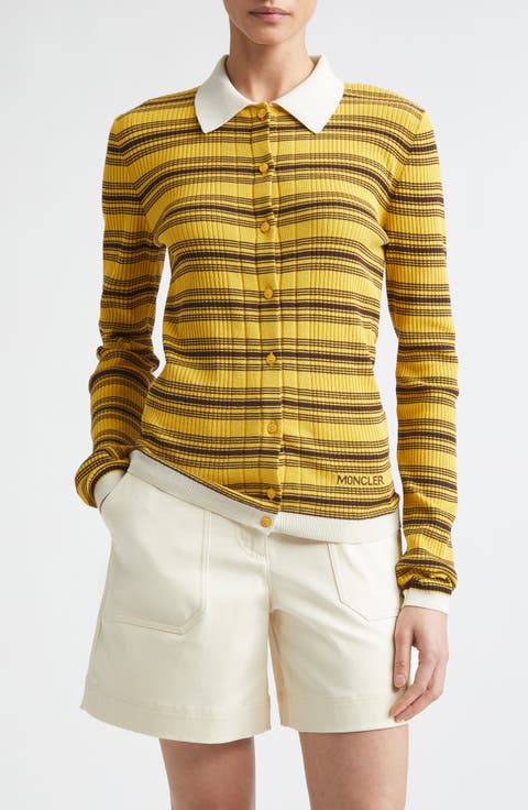 Stripe Fitted Rib Cotton Cardigan