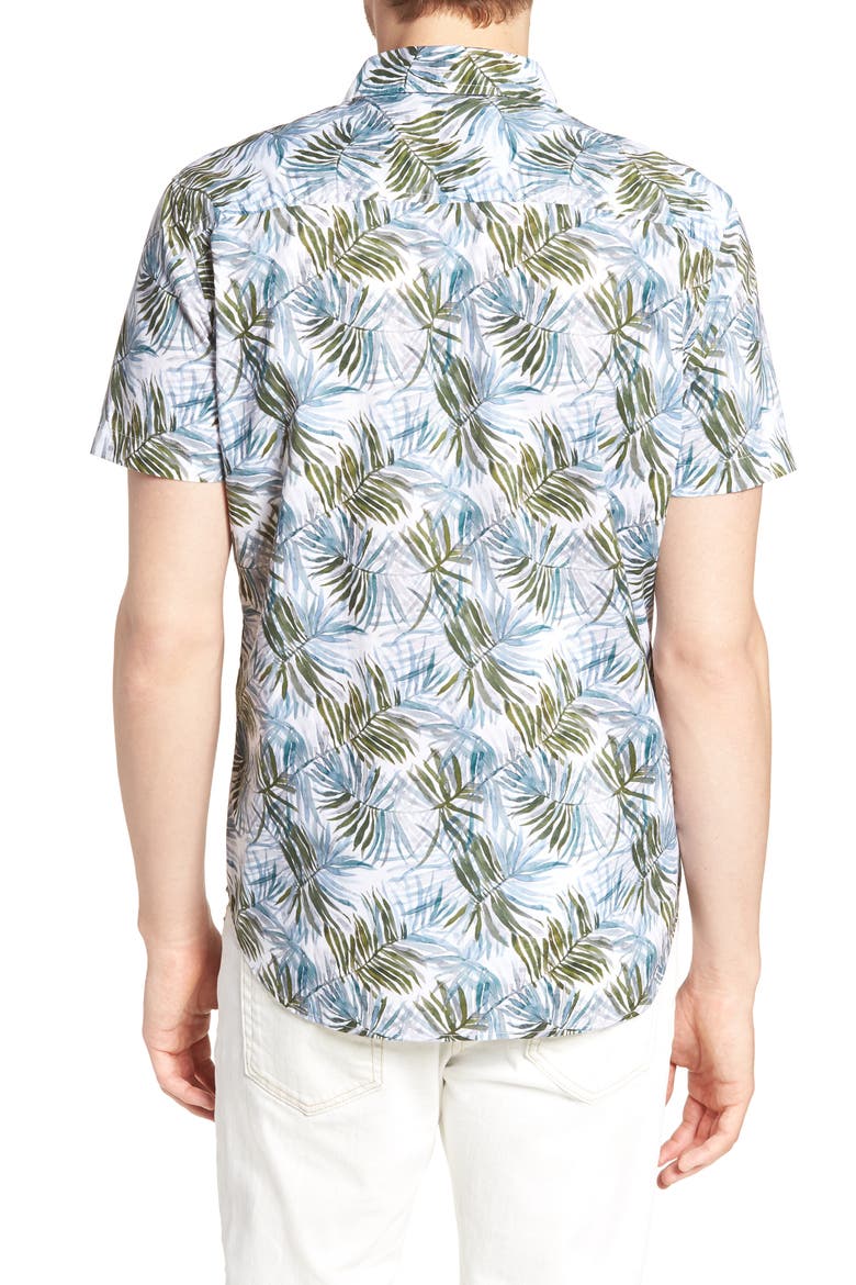 Nash Regular Fit Print Sport Shirt, Alternate, color, PLAITED PALMS