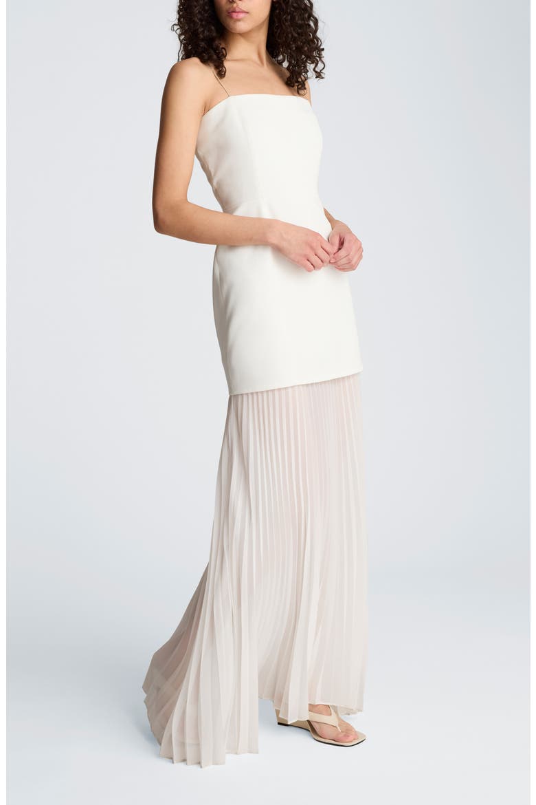 Mixed Media Pleated Maxi Dress, Alternate, color, FEATHER WHITE