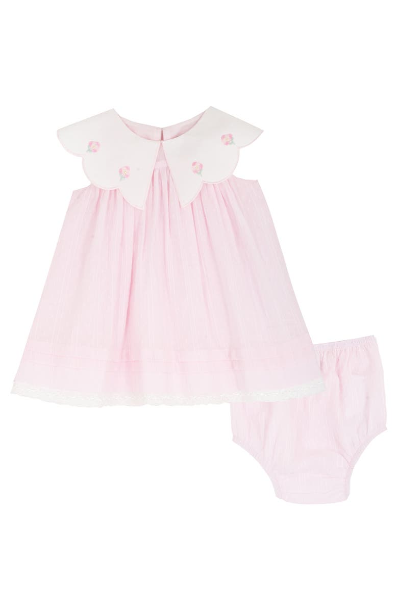 Rare Editions Scallop Flower Dress & Bloomers Set, Alternate, color, Light Pink