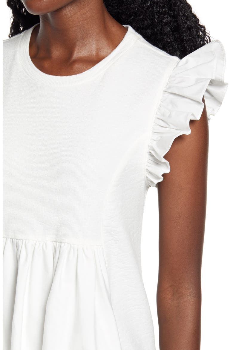 Mixed Media Ruffle Dress, Alternate, color, WHITE