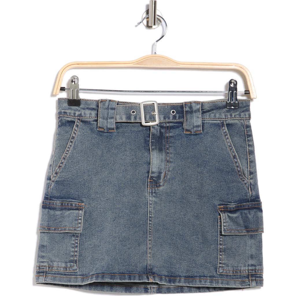 Flying Angel Belted Denim Cargo Miniskirt In Brown