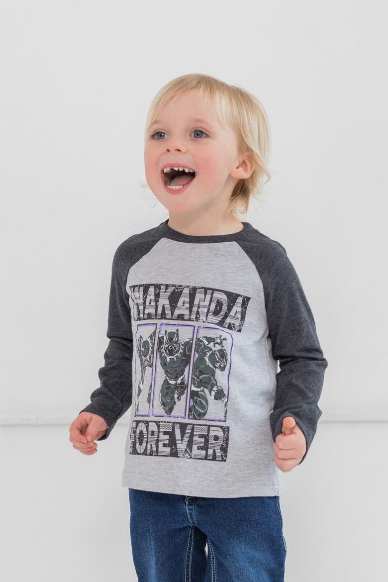 Avengers 2-Piece Long Sleeve T-Shirts, Alternate, color, Grey Black Panther