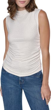 DKNY Jeans Rhinestone Ruched Knit Tank