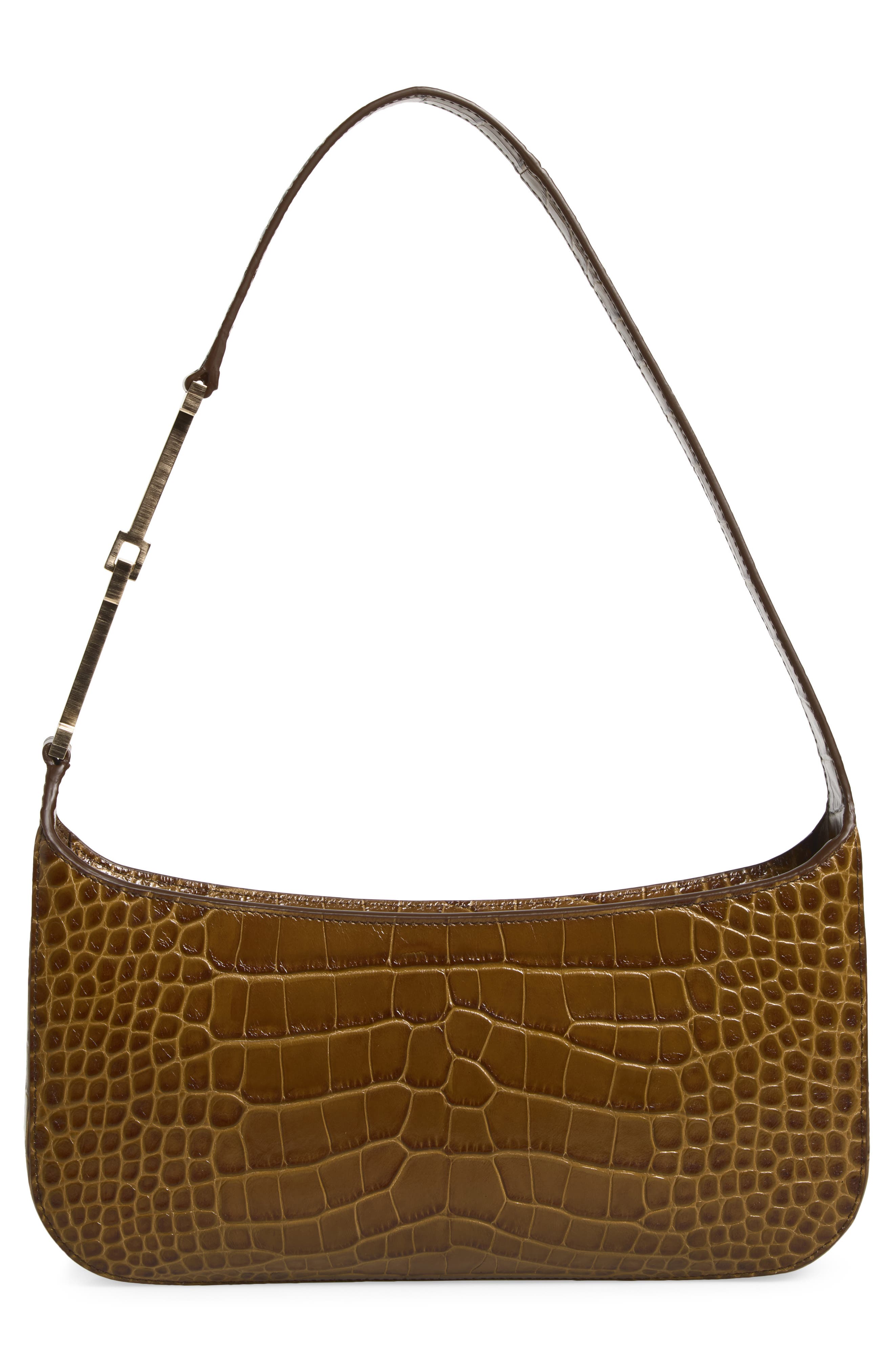 Small Arc Croc Embossed Leather Shoulder Bag, Alternate, color, CINNAMON