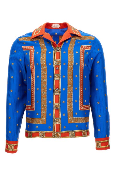 Trompe l'Oeil Print Silk Twill Bowling Shirt