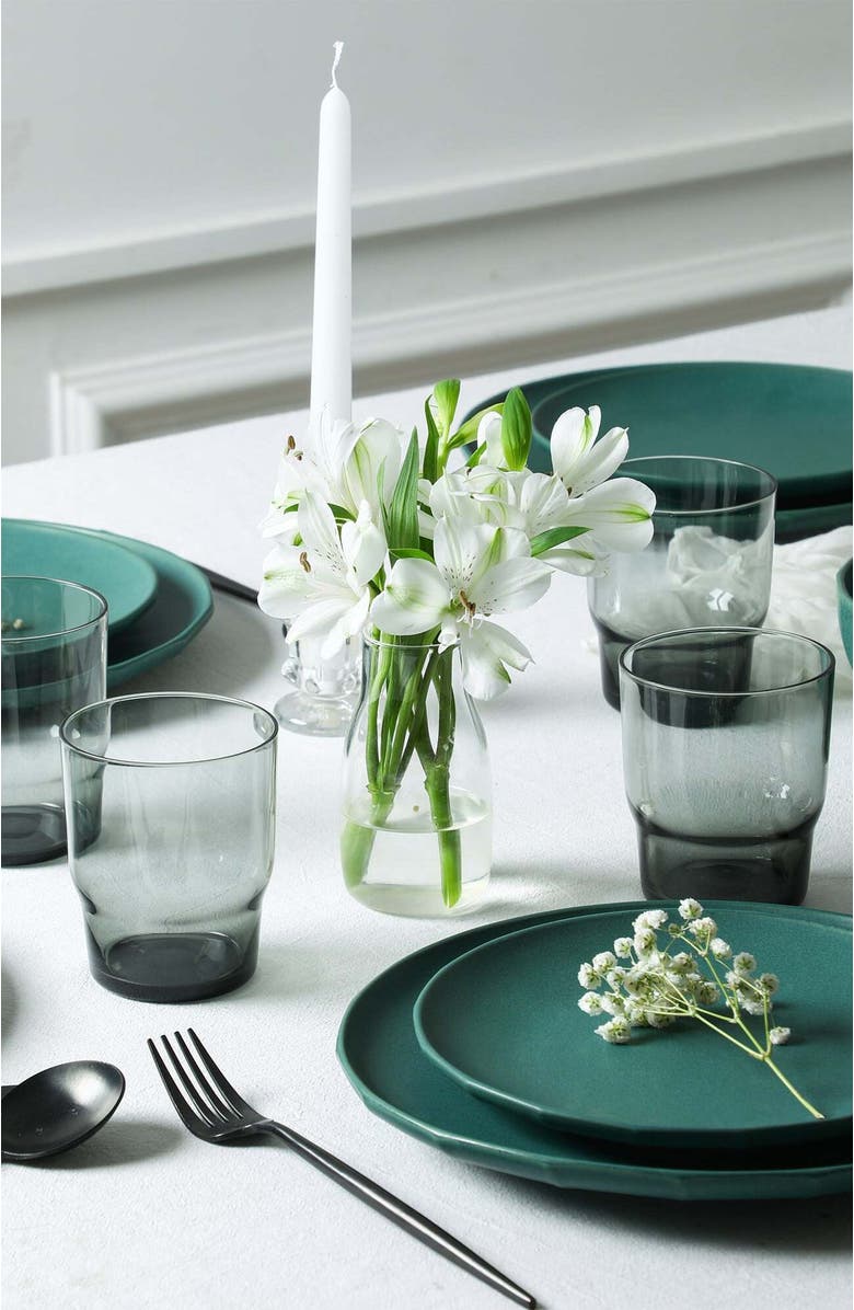 Stone Lain Rio Stoneware 16-Piece Dinnerware Set with Glasses, Alternate, color, Green