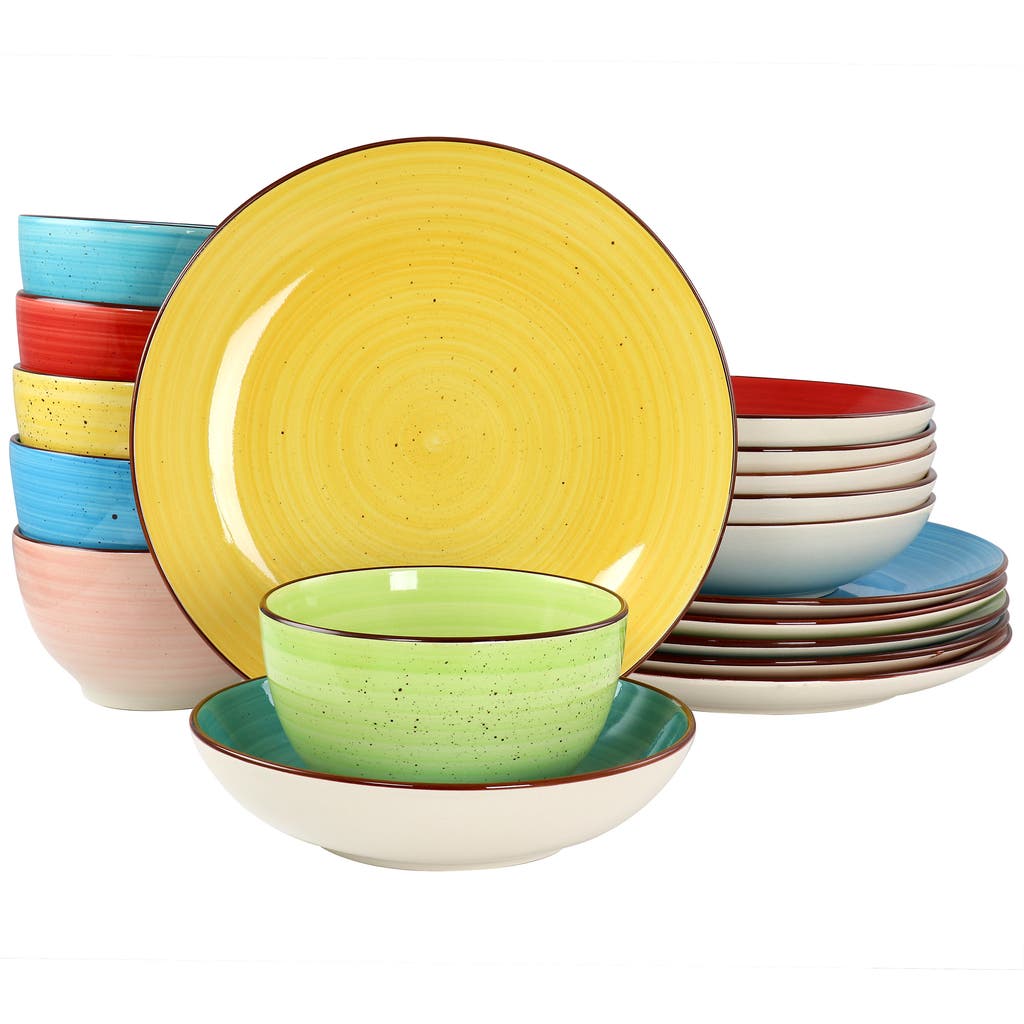 Elama Sebastian 18 Piece Double Bowl Stoneware Dinnerware Set In Multi