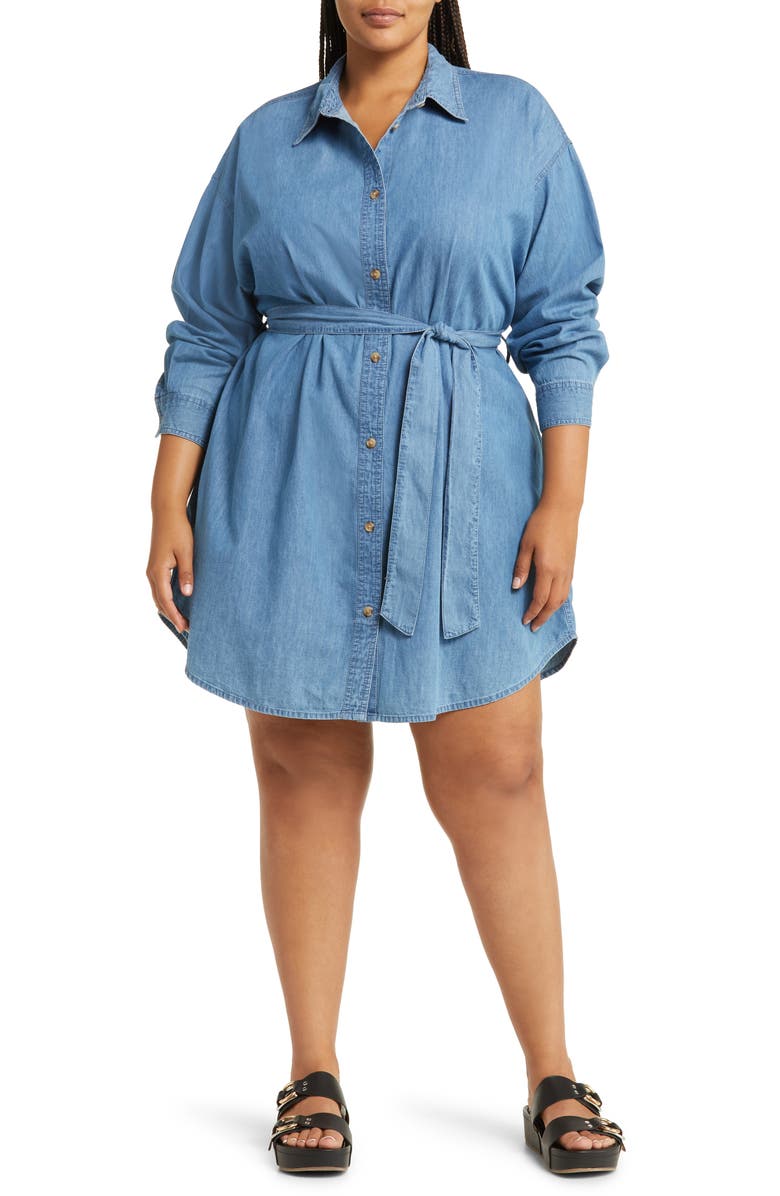 ASOS DESIGN Curve Long Sleeve Denim Minidress, Main, color, 