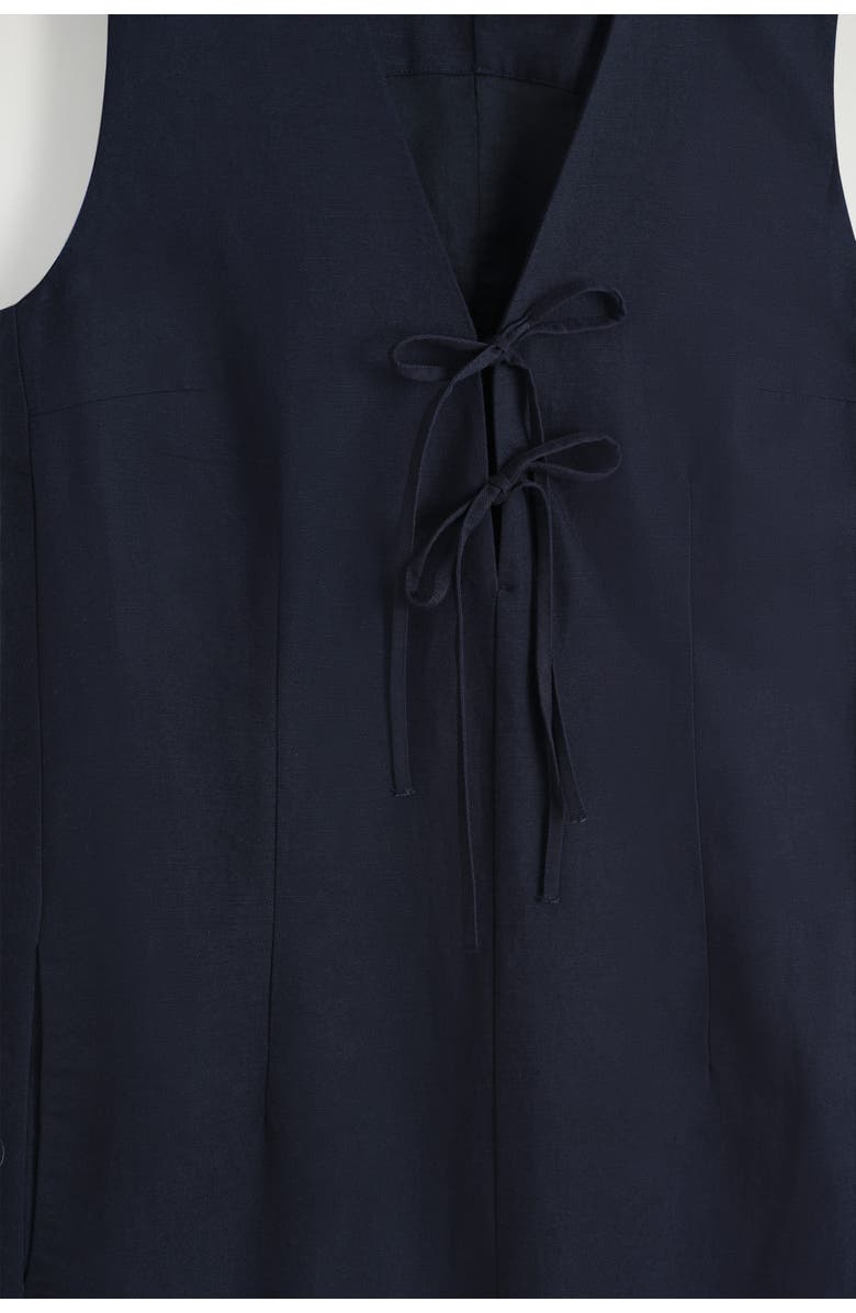 COS Linen-Blend Tie-Front Midi Dress, Alternate, color, Navy