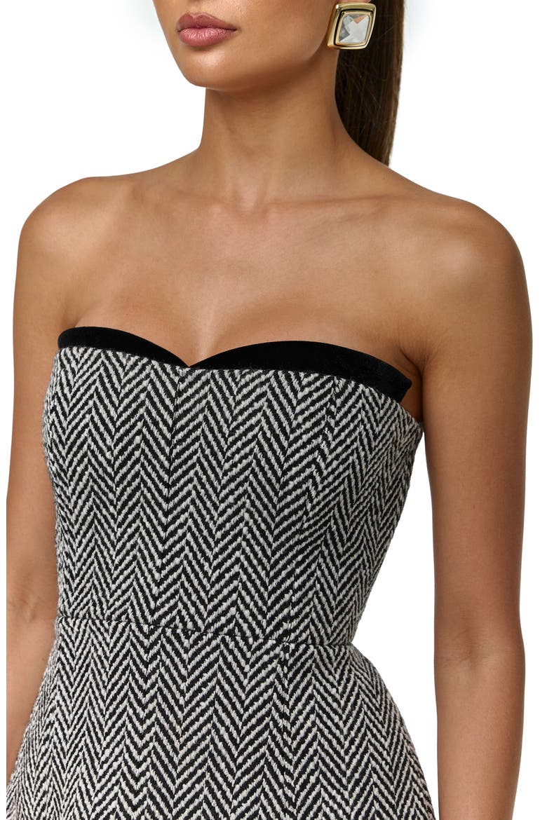 Herringbone Strapless Minidress, Alternate, color, BLACK HERRINGBONE