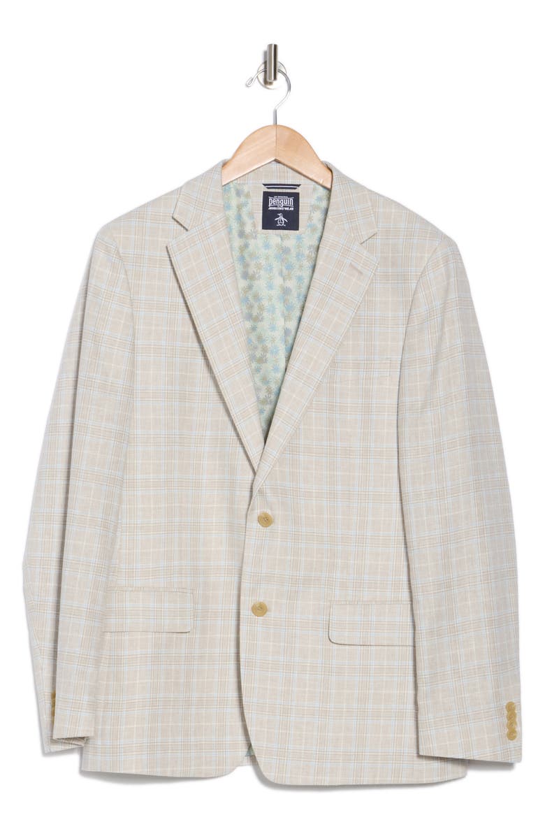 Original Penguin Check Print Notch Lapel Stretch Blazer, Alternate, color, Tan/ Blue