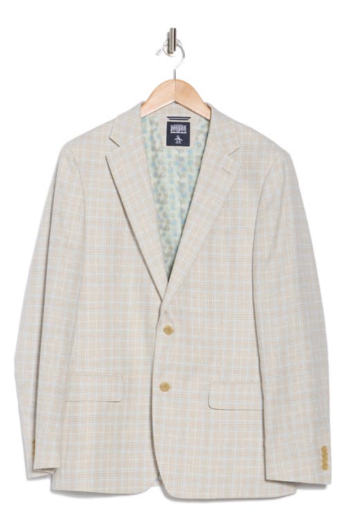 Original Penguin Check Print Notch Lapel Stretch Blazer In Neutral