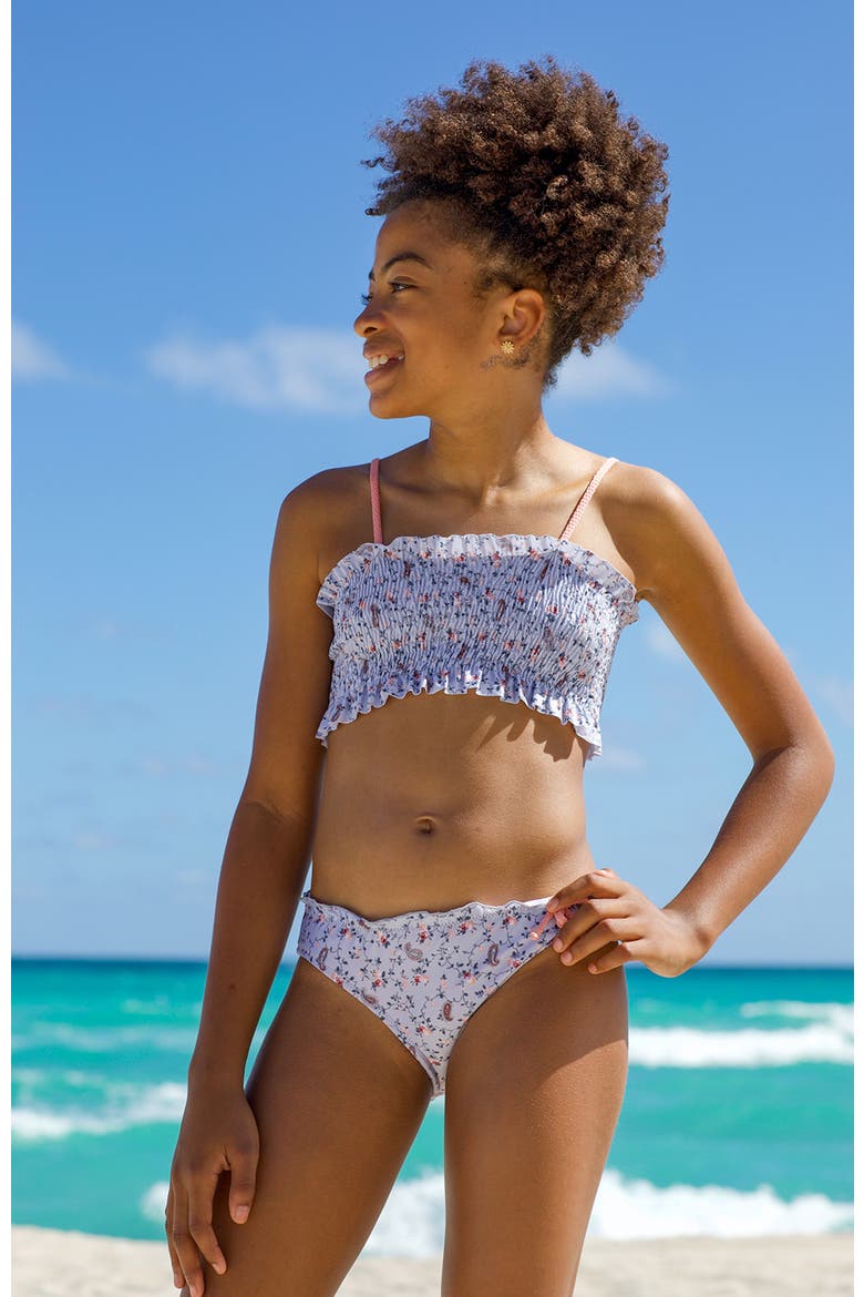 Lavender Shirred Bandeau with Bow Detail Two Piece Bikini, Alternate, color, Grey