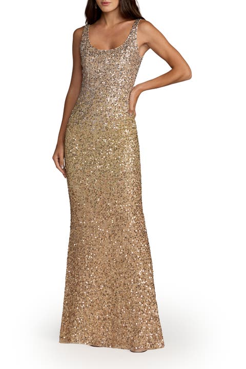 Sleeveless Scoop Neck Beaded Column Gown