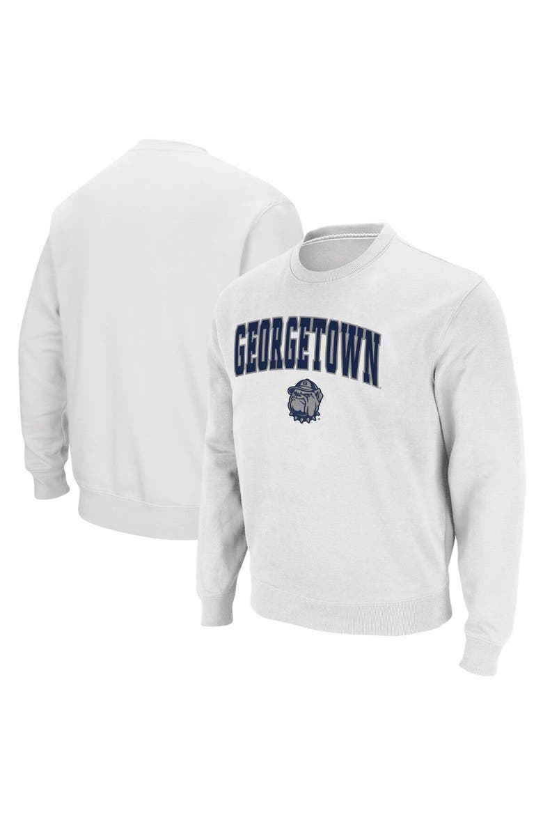Men's Colosseum White Georgetown Hoyas Arch & Logo Tackle Twill Pullover Sweatshirt, Main, color, White