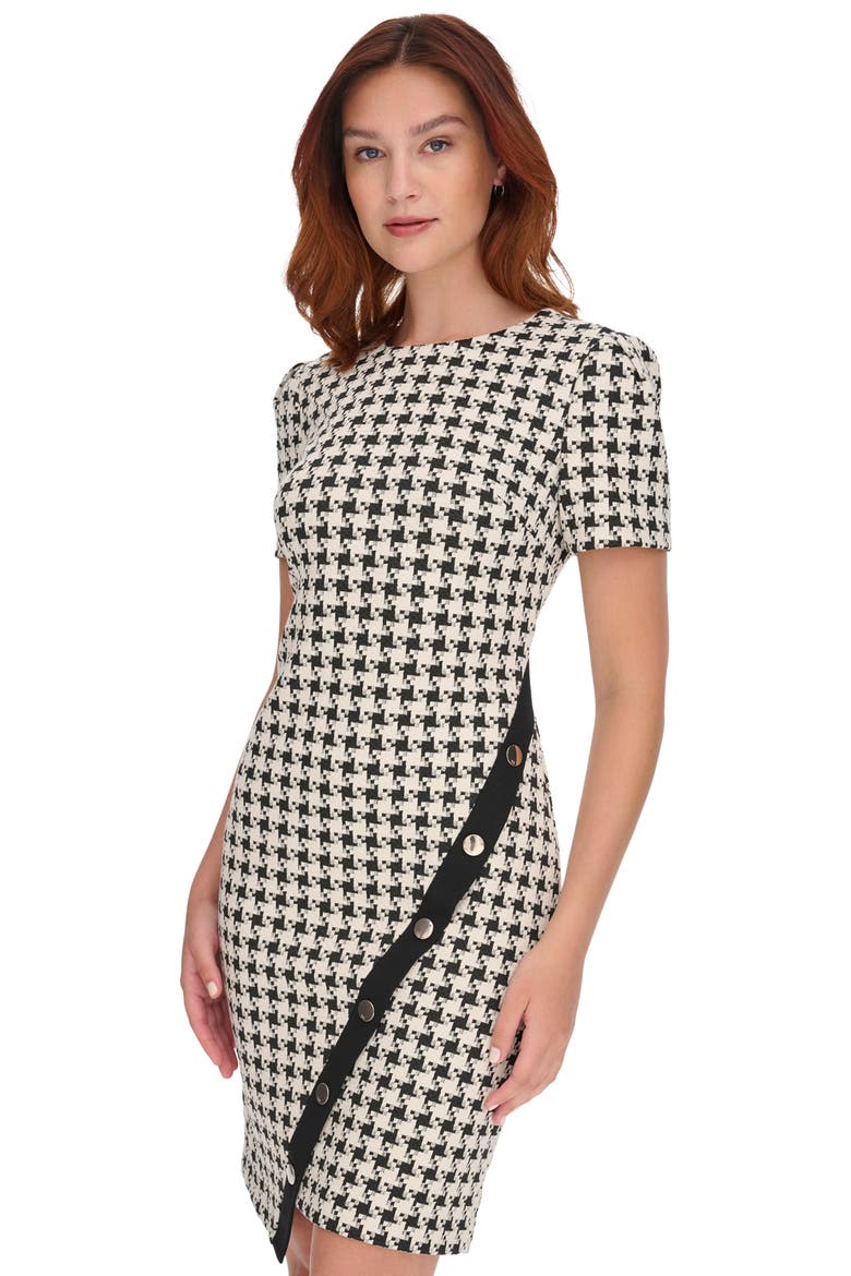 Asymmetric Button Houndstooth Minidress, Alternate, color, BLK/PEARL