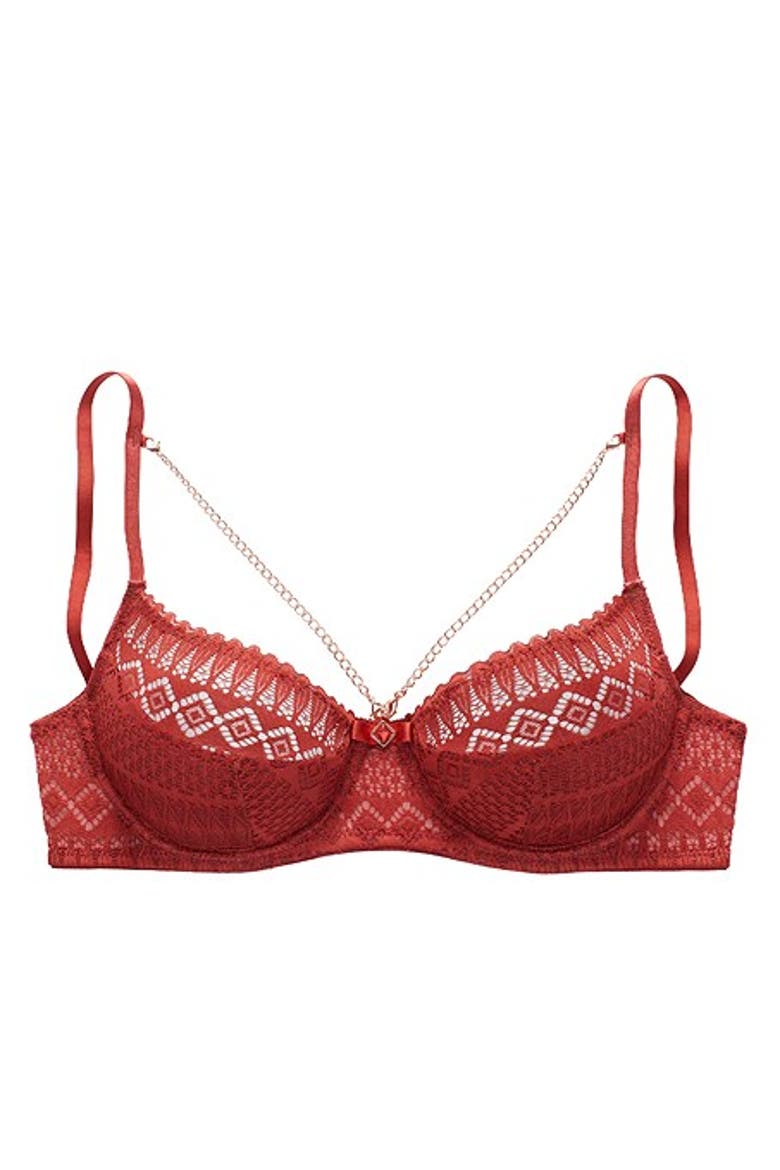 Chain Detail Lace Bra, Alternate, color, Rust