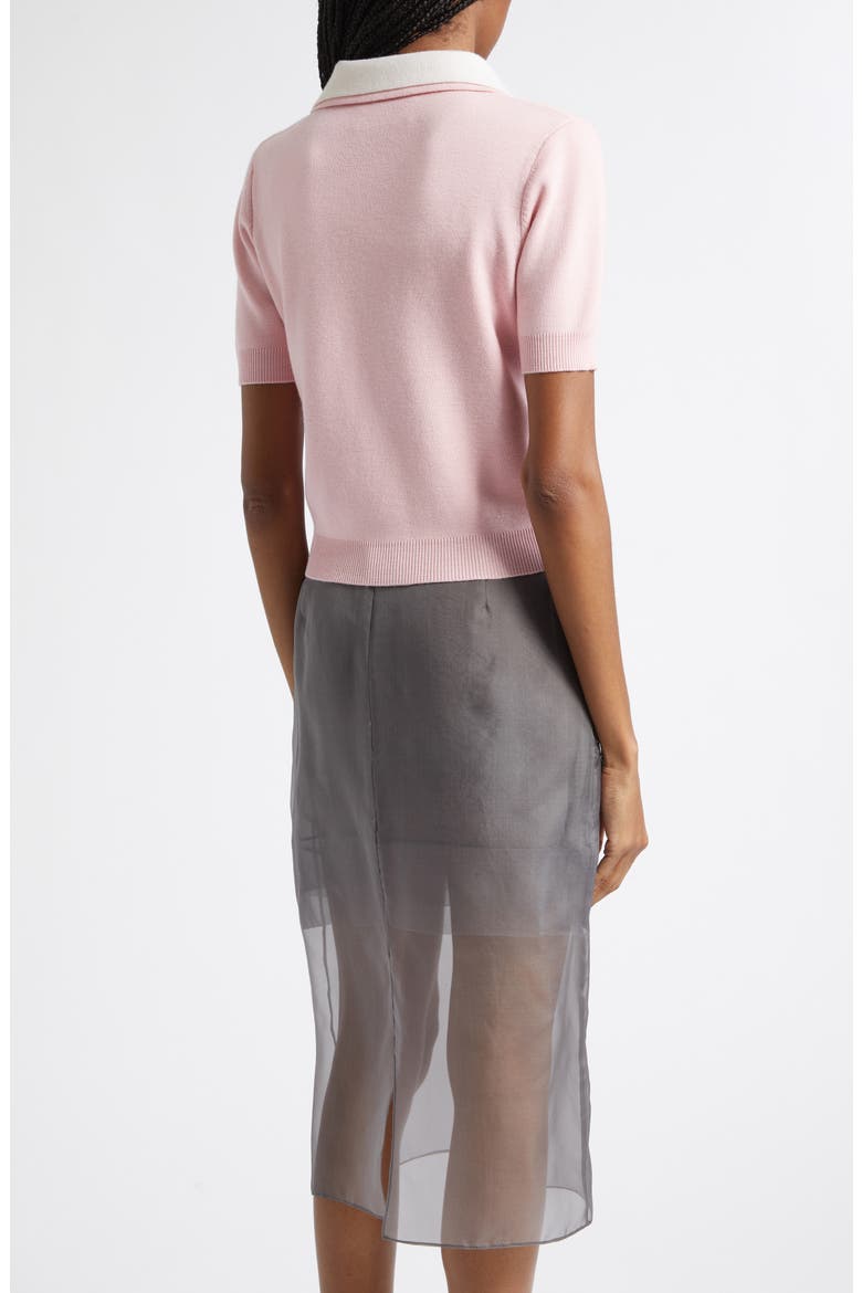 Doubled Crop Merino Wool Polo Sweater, Alternate, color, DUSTY PINK/ IVORY