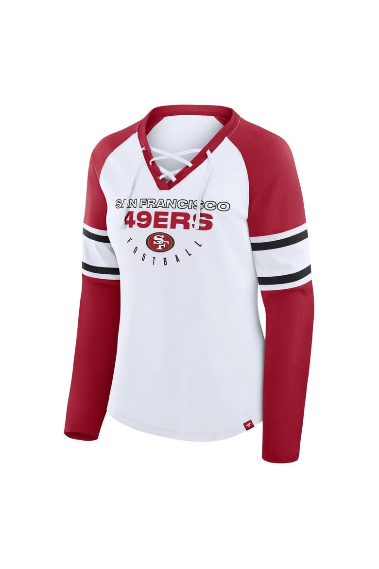 Women's Fanatics White/Scarlet San Francisco 49ers Redzone Blitz Package Raglan Lace-Up V-Neck Long Sleeve T-Shirt, Alternate, color, White