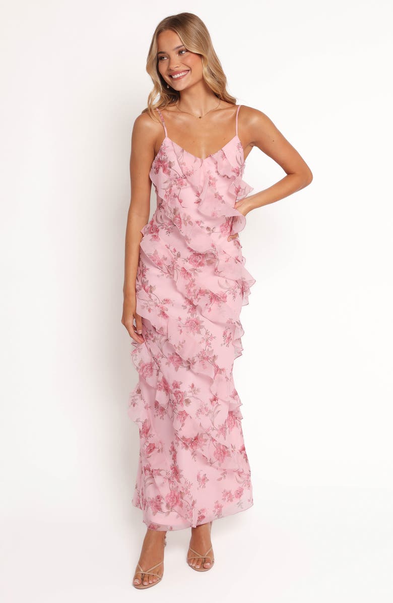 Petal & Pup Ciao Floral Ruffle Chiffon Gown, Alternate, color, Pink Floral