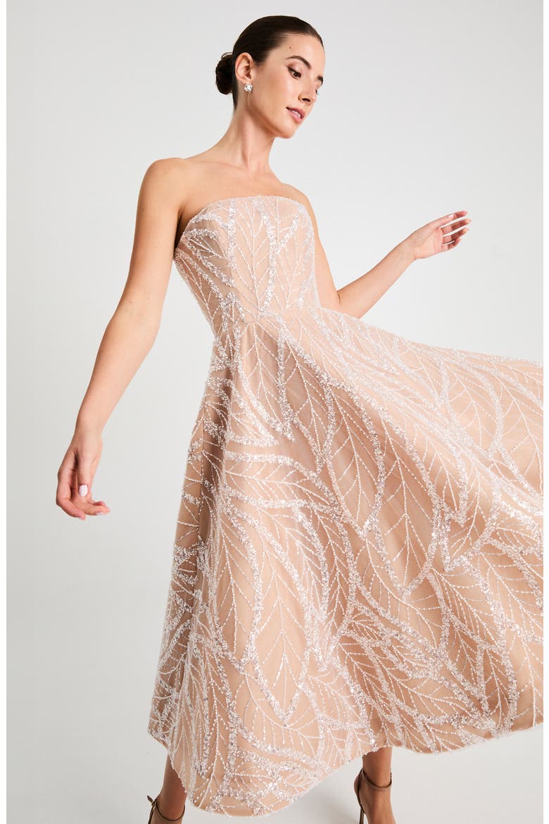 Vivi Embellished Strapless Cocktail Midi Dress, Alternate, color, OFF WHITE/ NUDE