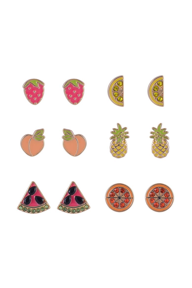 6 Pack Fruit Stud Earring Set, Alternate, color, Multicolored